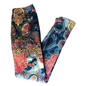 Secret Multi-Color Paisley Print Leggings, Blue, Orange, Red, One Size